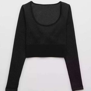 Aerie Black Ribbed Long Sleeve Top